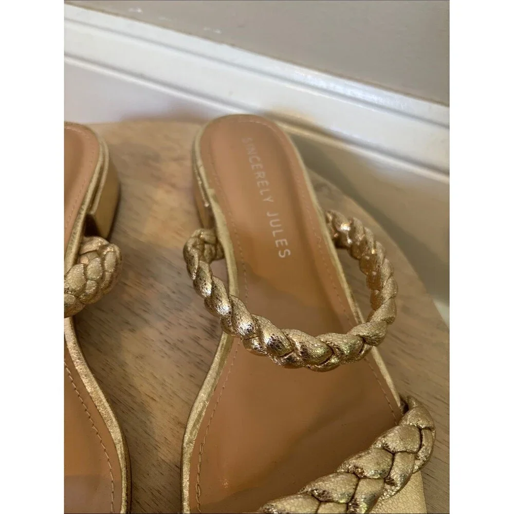 Sincerely Jules Metallic Gold Braided Strap Sandals size 8.5